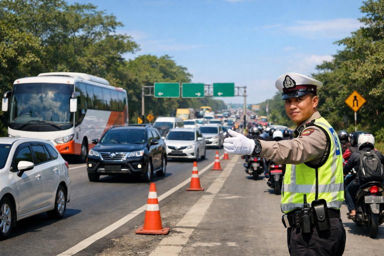 arus balik satu arah dimulai hari ini pukul 14.00. kakorlantas memberikan imbauan penting untuk para pemudik agar perjalanan aman dan lancar.