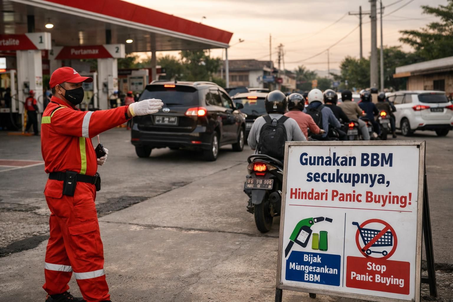 bahlil mengimbau warga untuk tetap tenang dan menggunakan bbm secukupnya guna menghindari pembelian panik yang dapat menyebabkan kelangkaan bahan bakar.