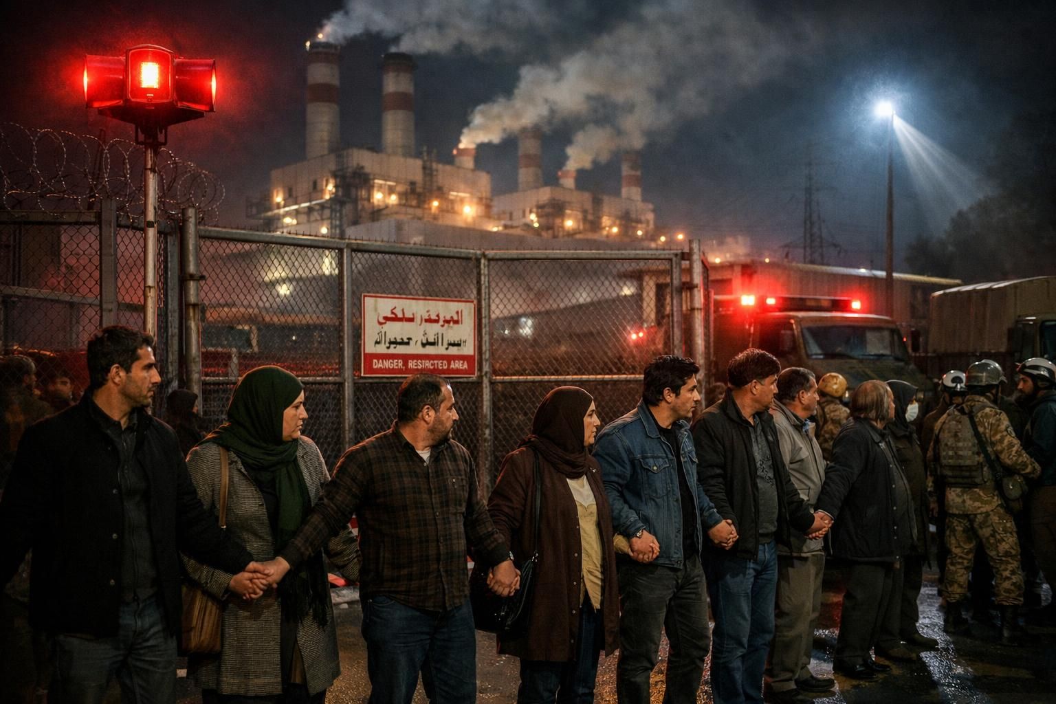 trump mengancam serangan bom ke pembangkit listrik, sementara iran mengajak warga membentuk rantai manusia sebagai benteng pertahanan untuk melindungi fasilitas vital.