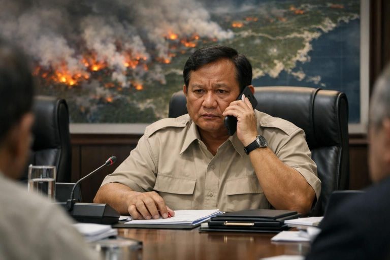 detik-detik prabowo menelepon saat rapat, memohon perangkat tambahan untuk mengatasi kebakaran hutan yang melanda.