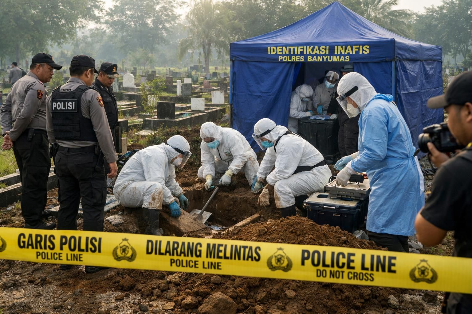 ekshumasi jenazah sutrimo dilakukan pagi ini dengan pengawasan ketat dari brigjen hastry untuk memastikan proses berjalan lancar dan transparan, lapor detiknews.