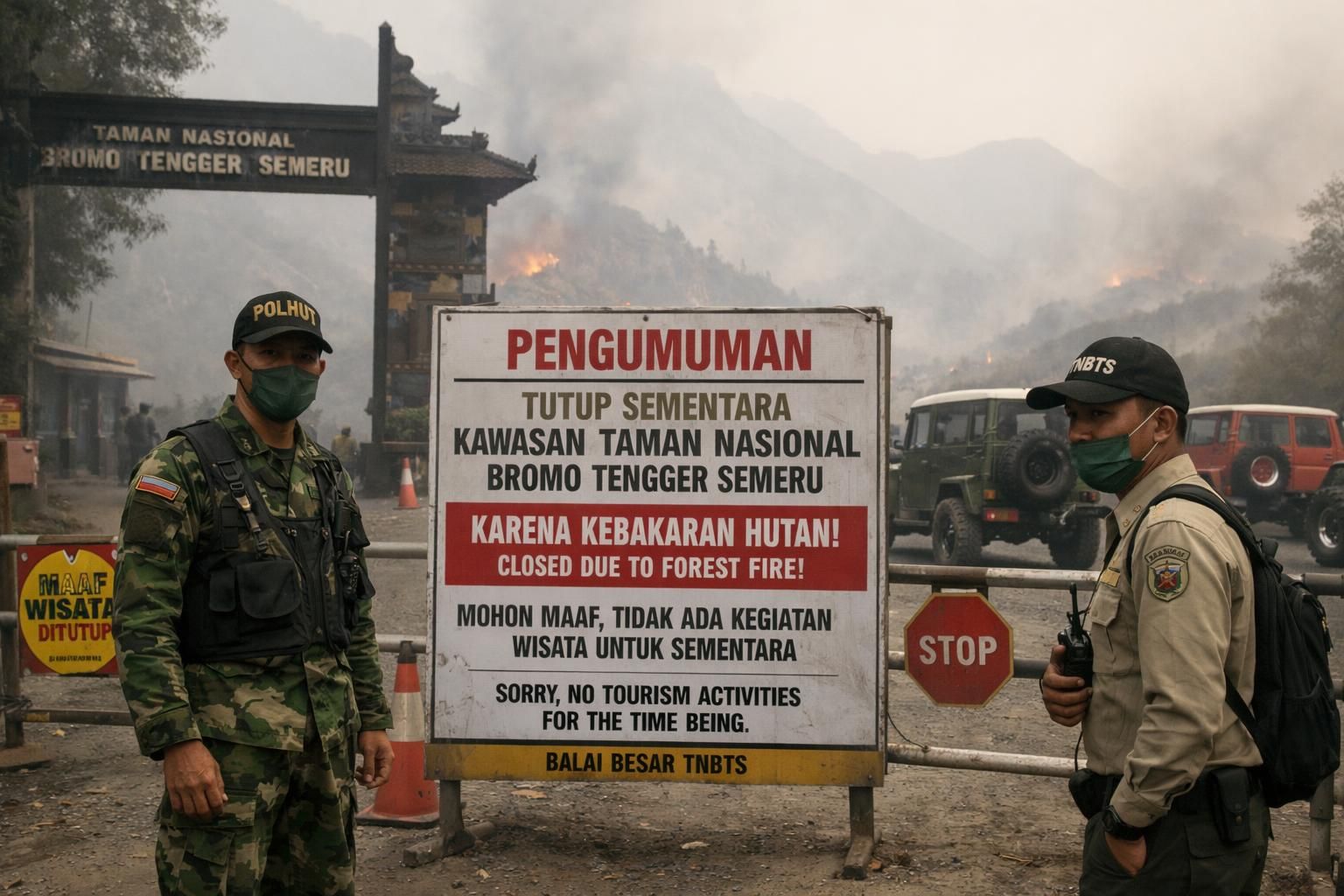gunung bromo ditutup sementara akibat kebakaran. pengunjung dapat mengajukan pengembalian dana tiket melalui detiknews.